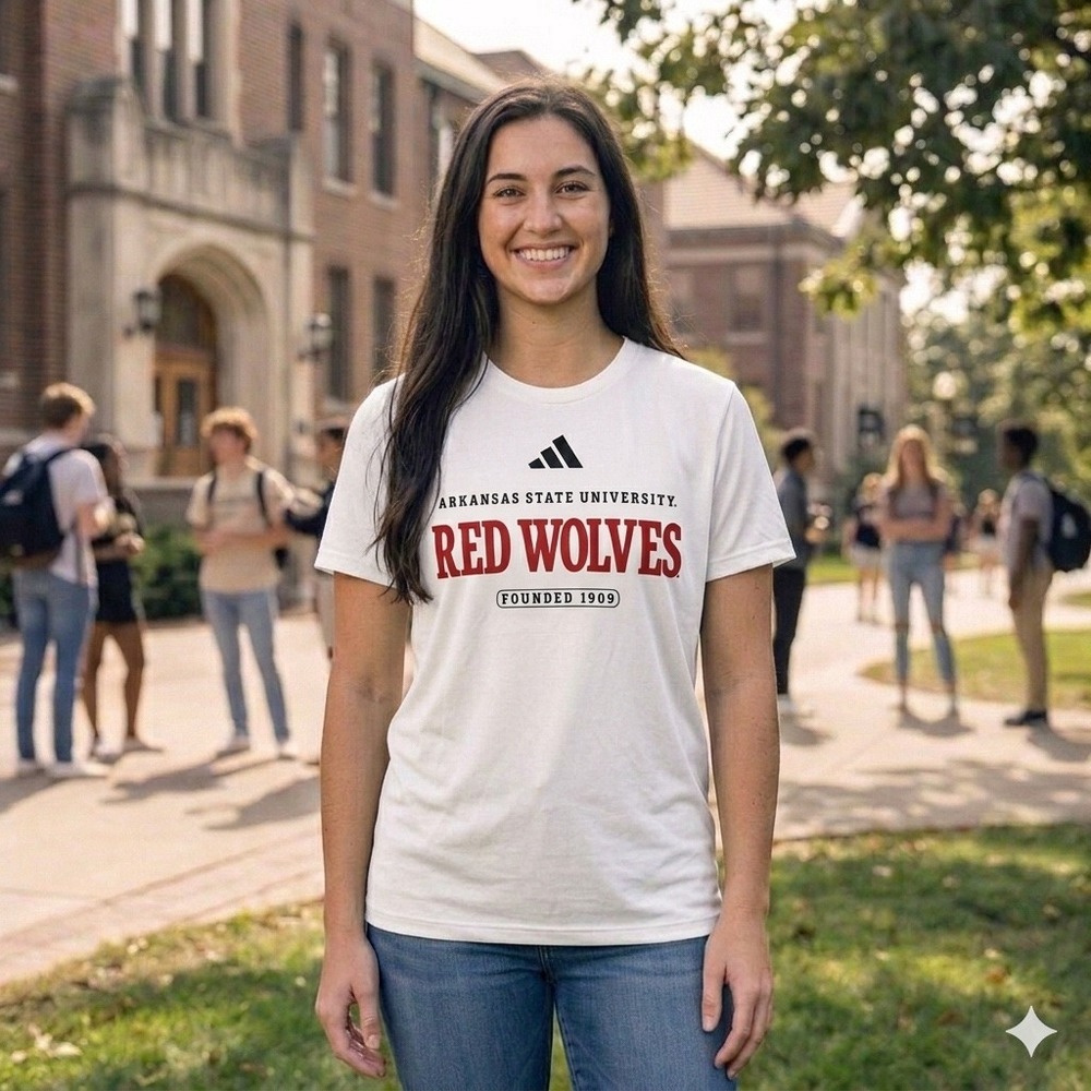 Adidas Arkansas State University Red Wolves Women Large White NEW Graphic Tee